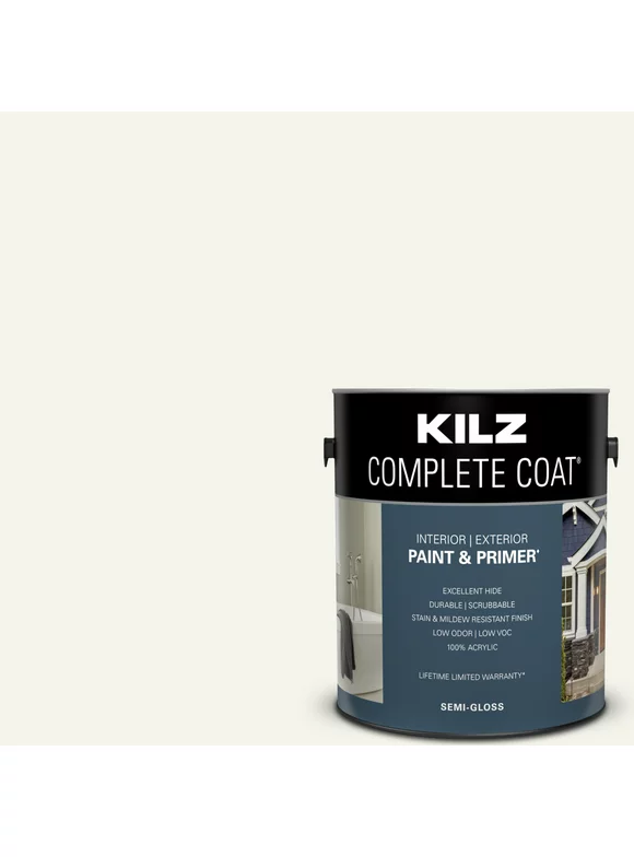 KILZ Complete Coat Paint & Primer, Interior/Exterior, Semi-Gloss, White Wing, 1 Gallon