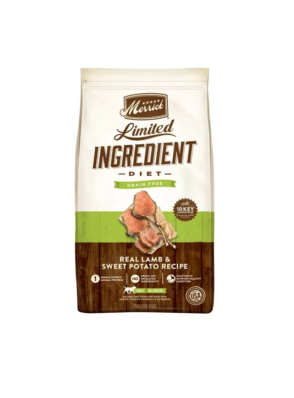 Merrick Limited Ingredient Real Lamb & Sweet Potato Dry Dog Food, Grain Free, 22 lb Bag