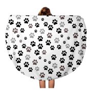 LADDKA 60 inch Round Beach Towel Blanket Dog Paw Traces of Cat Pattern Footprint Canine Doggy Travel Circle Circular Towels Mat Tapestry Beach Throw