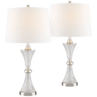 Regency Hill Modern Table Lamps Set of 2 with USB Charging Port Chrome and Glass Drum Shade for Living Room Family Bedroom Bedside