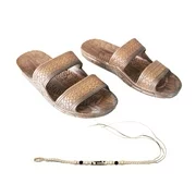Hawaii Brown or Black Jesus sandal Slipper for Men Women and Teen Classic Style  With Natural Hemp Bracelet (Women size 9, Brown)
