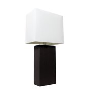 Elegant Designs Modern Leather Table Lamp with White Fabric Shade, Black