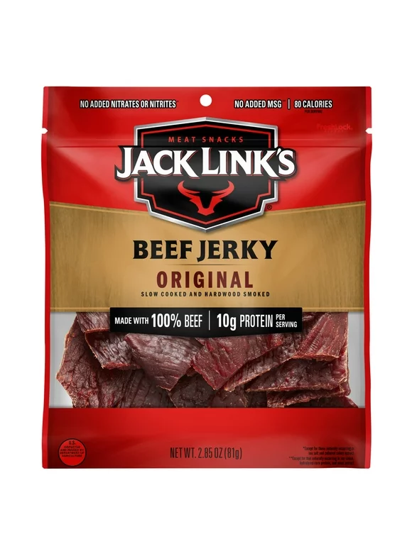 Jack Links Beef Jerky, 100% Beef, Original, 2.85 oz, 10g of Protein per Serving