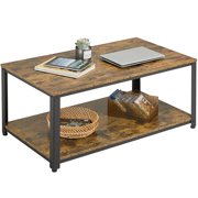 Topeakmart Industrial Coffee Table Vintage Accent Furniture Table with Storage Shelf Rustic Brown