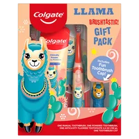 Colgate Kids Toothpaste, Manual and Battery Kids Toothbrushes with Toothbrush Cover Gift Set, Llama, 4 Pc