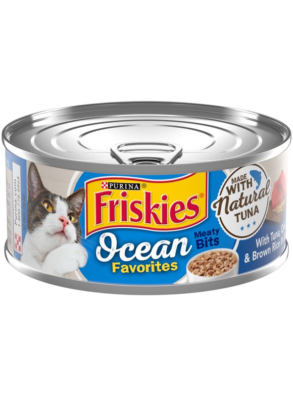 Friskies Natural Wet Cat Food, Ocean Favorites Meaty Bits With Tuna, Crab & Brown Rice, 5.5 oz. Can