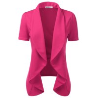 Doublju Womens Short Sleeve Stretchy Draped Open Front Blazer With Plus Size FUCHSIA M