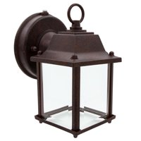 Maxxima LED Porch Lantern Outdoor Wall Light, Aged Bronze w/ Clear Glass, Dusk to Dawn Sensor, 650 Lumens, 3000K Warm White