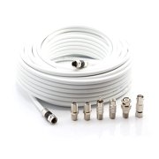 Digital Coaxial Cable Kit with Universal Ends -RG6 Coax Cable and six (6) Piece Adapter Kit includes Male Female RCA BNC F81, and Barrel Connectors - White, 50 Feet