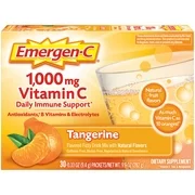 Emergen-C 1000mg Vitamin C Powder, with Antioxidants, B Vitamins and Electrolytes for Immune Support, Caffeine Free Vitamin C Supplement Fizzy Drink Mix, Tangerine Flavor - 30 Count/1 Month Supply