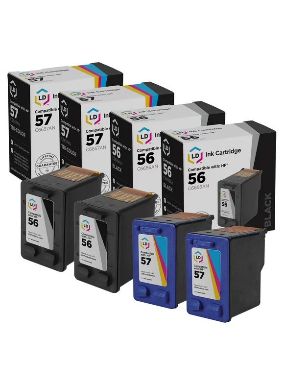 LD Products Ink Cartridge Replacements for HP 56 C6656AN & HP 57 C6657AN (2 Black, 2 Color, 4-Pack)