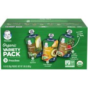 Gerber Organic Pear Spinach, Pear Mango Avocado & Apple Zucchini Spinach Strawberry Baby Food Variety Pack 9-3.5 oz. Pouches