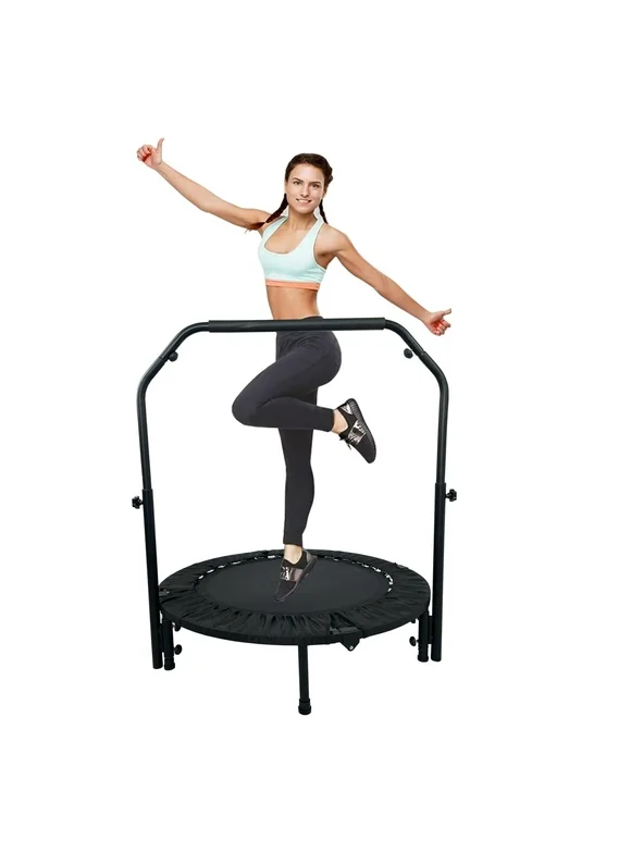 40 Inch Foldable Mini Exercise Trampoline for Adults Kids, Indoor Outdoor Fitness Rebounder with Adjustable Height, Max Load 330 lbs