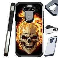 Compatible with LG K31 Rebel Hybrid Fusion Guard Phone Case Cover (Skull Fire)