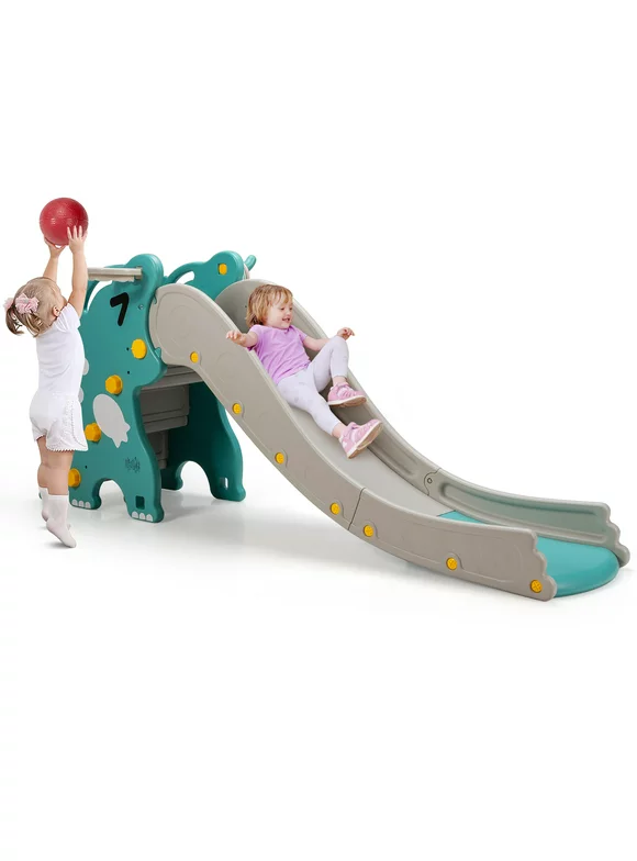 Costway 4 in 1 Kids Climber Slide Play Set w/Basketball Hoop & Toss Toy Indoor & Outdoor