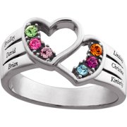 Personalized Mother's Sterling Silver Family Name & Birthstone Double Heart Ring