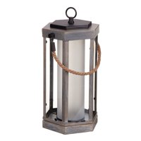 Globe Electric Aston 14" Faux Wood Finish LED Integrated Battery Operated Outdoor Lantern, 44338