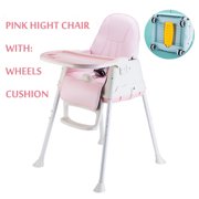 3 in 1 Multi-Function Baby Toddler High Chair Adjustable Height Play Table Roll Wheel High Chair,High Chair