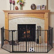 Jaxpety Fireplace Fence Baby Safety Fence 6 Panel Hearth Gate Pet Gate Guard Metal Plastic Screen, Black