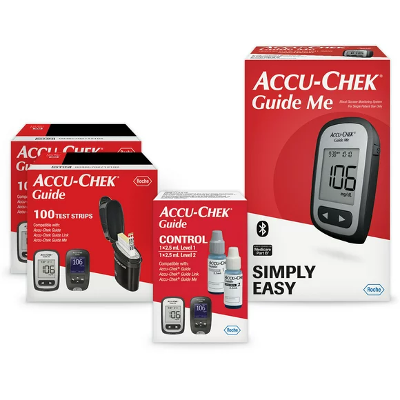 Accu-Chek Guide Me Glucose Monitor Kit for Diabetic Blood Sugar Testing: Guide Me Meter, 200 Guide Test Strips, and Control Solution