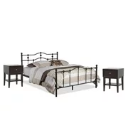 3 Piece Bedroom Set with Queen Spindle Bed and Set of 2 Nightstand in Brown
