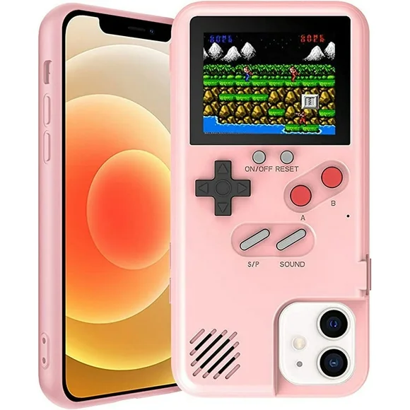 Autbye Gameboy Case for iPhone, Retro 3D Phone Case Game Console with 36 Classic Game, Color Display Shockproof Video Game Phone Case for iPhone Pink