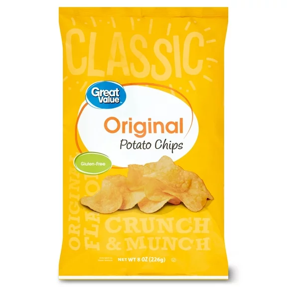 Great Value Original Flavor Potato Chips, 8 oz