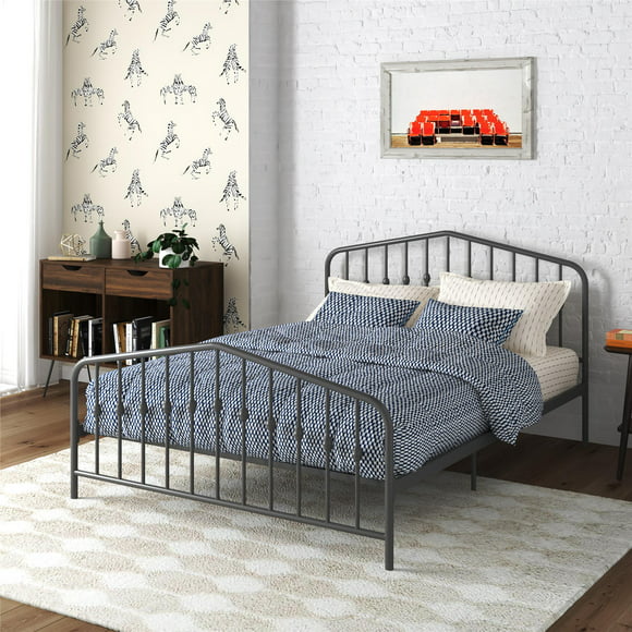 Novogratz Bushwick Metal Platform Bed Frame with Headboard, Queen, Gunmetal Gray