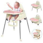 3 In 1 Baby High Chair Baby Feeding Highchair Folding Dining Booster Table Seat Highchairs with Non-Slip Feet for Babies and Toddlers,High Chair with Removable Tray and Adjustable Legs Pink/Blue