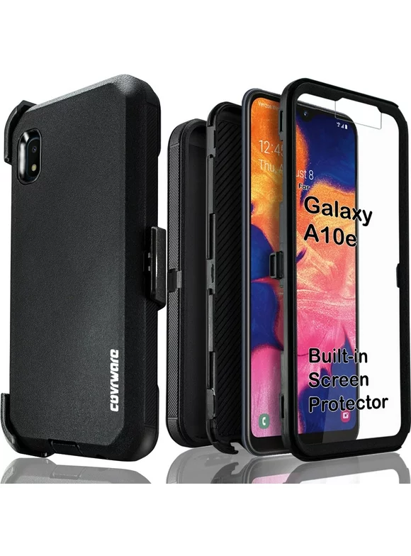 Samsung Galaxy A10E Case, COVRWARE [ Tri Series ] with Built-in [Screen Protector] Heavy Duty Full-Body Rugged Holster Armor Case [Belt Swivel Clip][Kickstand], Black