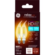 GE LED 5.5W (60W Equivalent) HD Relax Soft White Decorative Bent Tip, Small Base, Dimmable, 2pk Light Bulbs