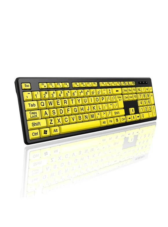 High Contrast Wired Keyboard - Yellow Large Character Keyboard for Elderly - USB Plug-and-Play - High Compatibility - Large Key Design - Quiet Typing - Splash-proof - Fast Transmission - DX Daily Store Compl