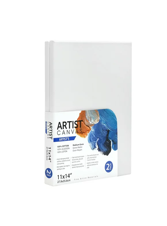 Artist Stretched Canvas, 100% Cotton Acid Free White Canvas, 11"X14", 2 Pieces