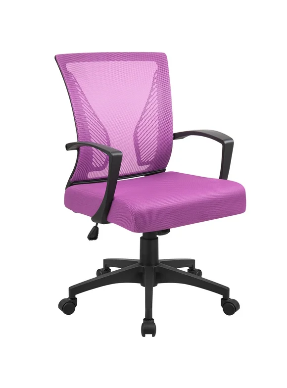 Furmax Office Mid Back Swivel Lumbar Support Desk, Computer Ergonomic Mesh Chair with Armrest, Pink