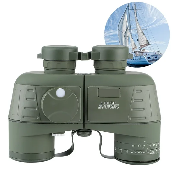 YLSHRF 10X50 Marine Binoculars BAK4 Prism Nitrogen Waterproof Fogproof With Night Vision Rangefinder Compass,Bird Watching Eyepiece,Waterproof Telescope