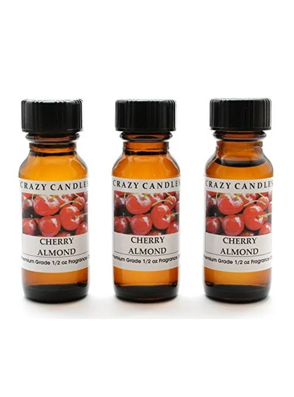 Cherry Almond 3 Bottles 1/2 FL Oz Each 15ml Premium Grade Scented Fragrance Oil by Crazy Candles