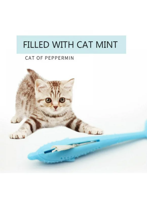 Cat Fish Shape Toothbrush With Catnip Pet Dental Grooming Washing Tooth Brush Silicone Molar Stick