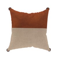 Decorative Throw Pillow Cover, 18 x 18, Brown and Linen, Textural Half Faux Leather and Half Faux Linen Modern Layout Creating a Comfortable and Stylish Update to any Living Room, Bed, and Sofa