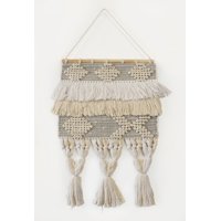 LR Home Geometric Neutral Natural / Ivory Fringed Tasseled 18 in. x 26 in. Wall Hanging
