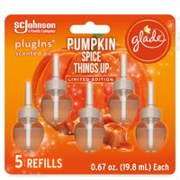 Glade PlugIns Refill 5 CT, Pumpkin Spice Things Up, 3.35 FL. OZ. Total, Scented Oil Air Freshener Infused with Essential Oils