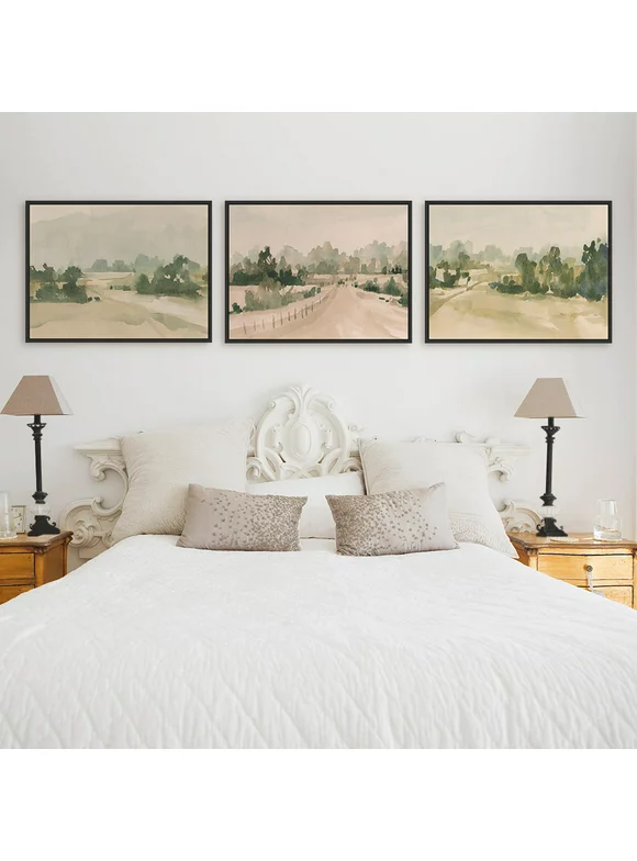 My Texas House - Watercolor Pasture Framed Canvas Wall Art Set - 16x12