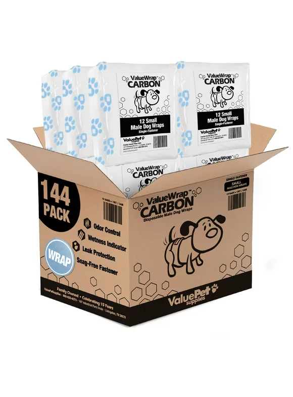 ValueWrap Male Wraps, Disposable Dog Diapers, Carbon, 1-Tab Small, 144 Count
