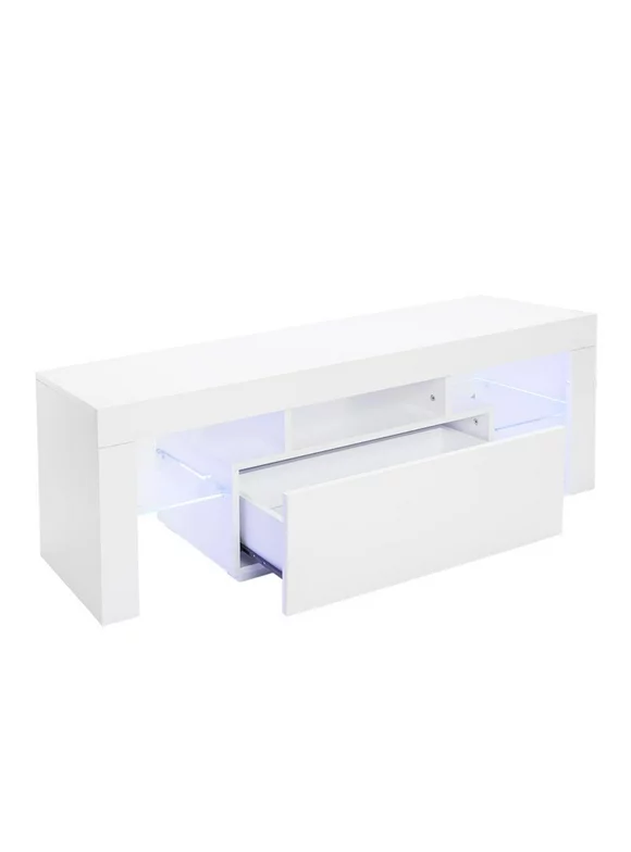 Ktaxon Modern LED TV Unit Cabinet Stand Shelf Table Free Storage Drawer Entertainment Center Living Room Bedroom Furniture,White