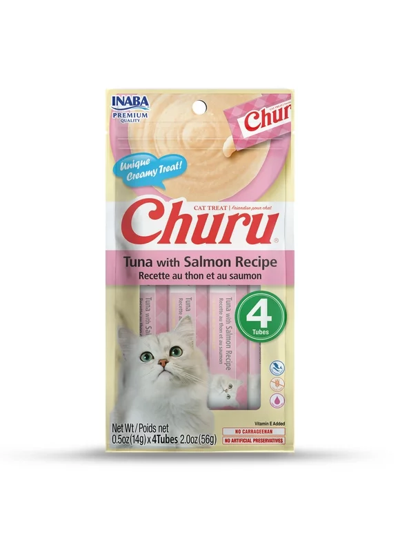 Inaba Churu Creamy, Lickable Wet Cat Treats, 0.5 oz, 4 Tubes, Tuna with Salmon