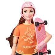 Barbie Olympic Games Tokyo 2020 Skateboarder Doll with Uniform, Tokyo 2020 Jacket, Medal, Skateboard, Wrist and Kneepads for Ages 3 and Up