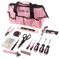 Stalwart Tool Kit - 123 Pink Heat-Treated Pieces with Carrying Bag - Essential Steel Hand Tool and Repair Set