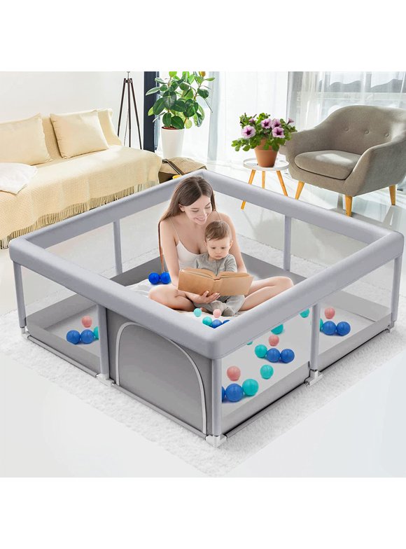 TEAYINGDE Baby Playpen,Extra Large Playard,Large Safety Play Center Yards,Kids Play Pen Activity with Super Soft Mesh,Sturdy Fence Play Area for Toddlers,47x47x27 inch(Gray)