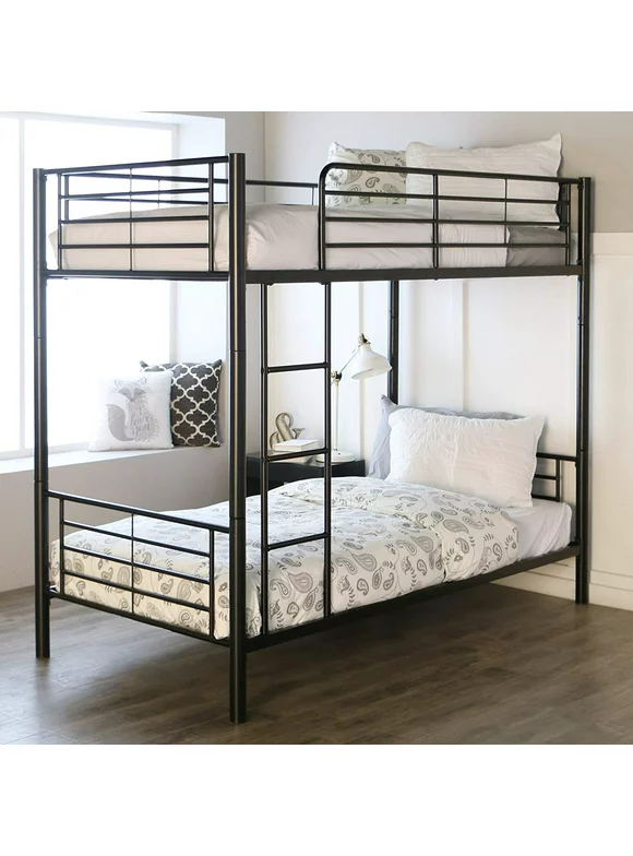 Zimtown Twin over Twin Steel Bunk Beds Frame Ladder Bedroom Dorm for Kids Adult Children