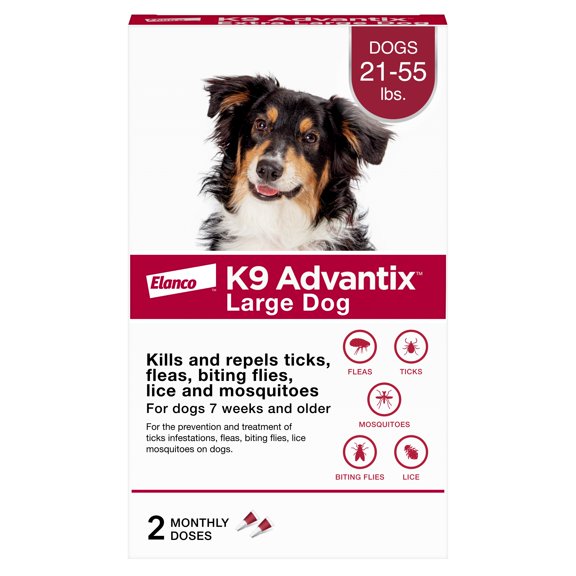 K9 Advantix Flea, Tick & Mosquito Prevention for Large Dogs 21-55 lbs, 2 Monthly Treatments