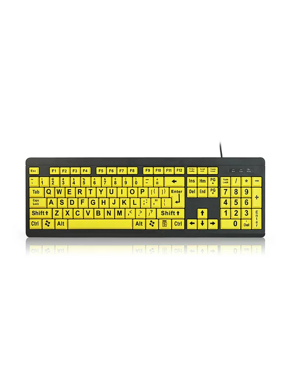 Aibecy Wired USB Large Print Computer Keyboard for Low Vision Users High Contrast 104 Keys Letters for Old Men